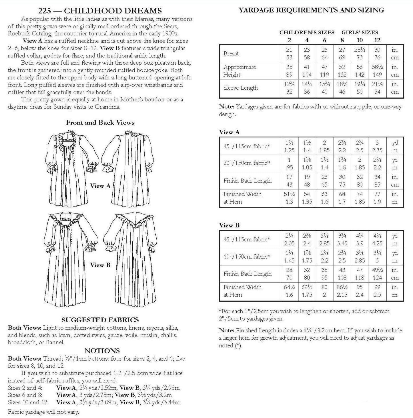225 Childhood Dreams - Sewing Pattern