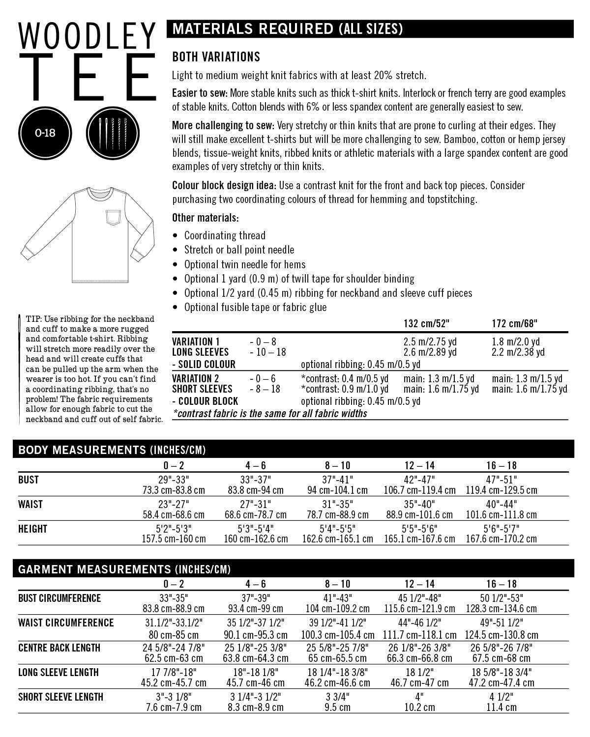 Woodley Tee Tissue Sewing Pattern - Women's Sizing