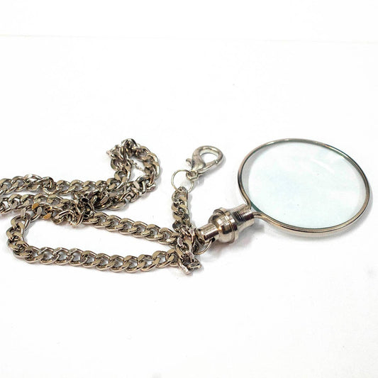 37mm Antique Gaze Magnify Glass, 14' silver chain, each