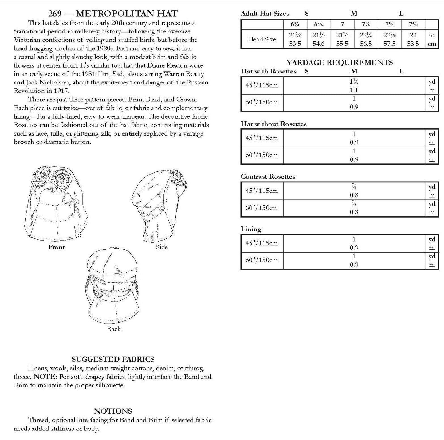 269 Metropolitan Hat - Sewing Pattern