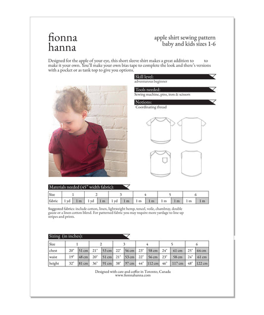 Apple Shirt Sewing Pattern For Children