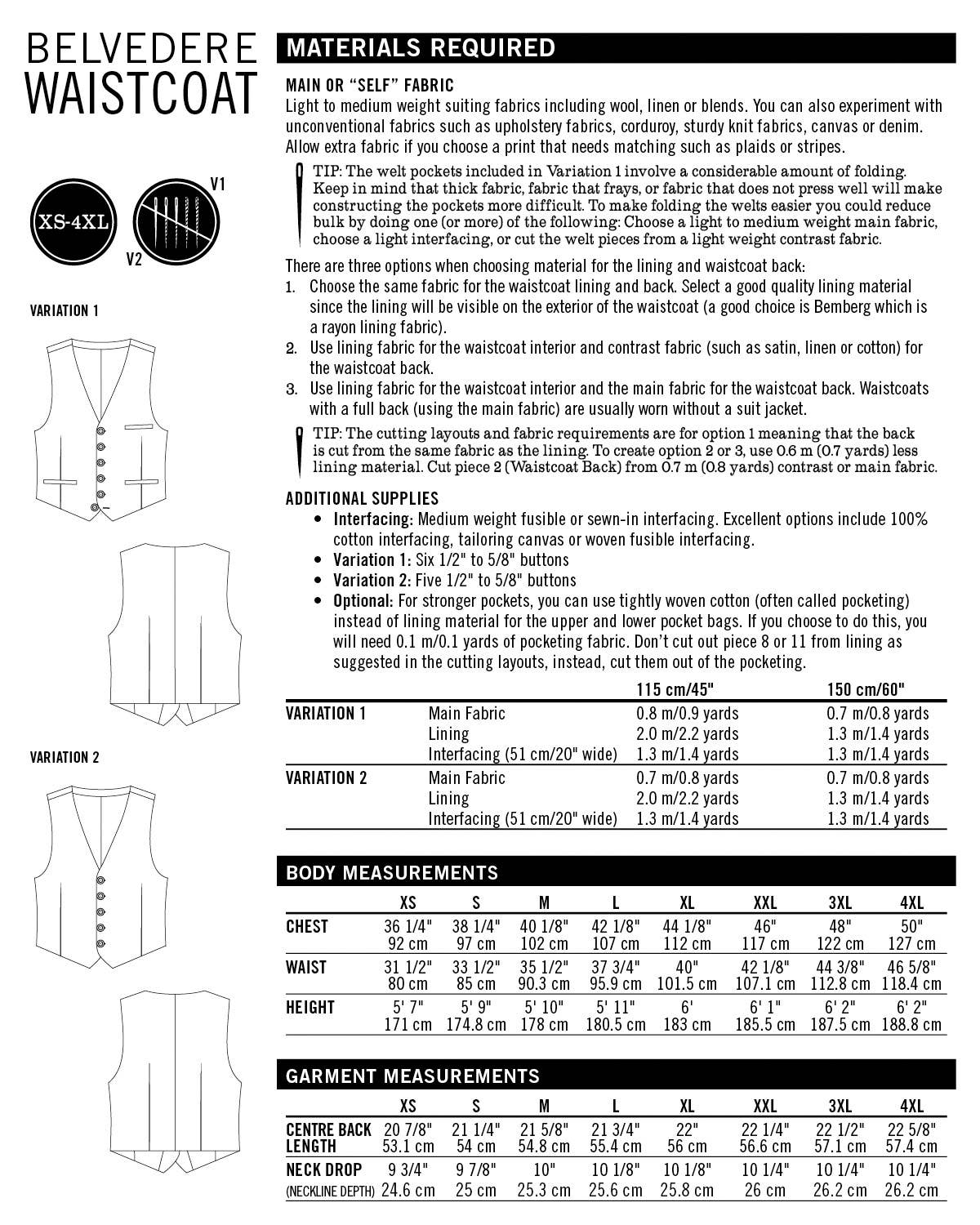 Belvedere Waistcoat Tissue Sewing Pattern