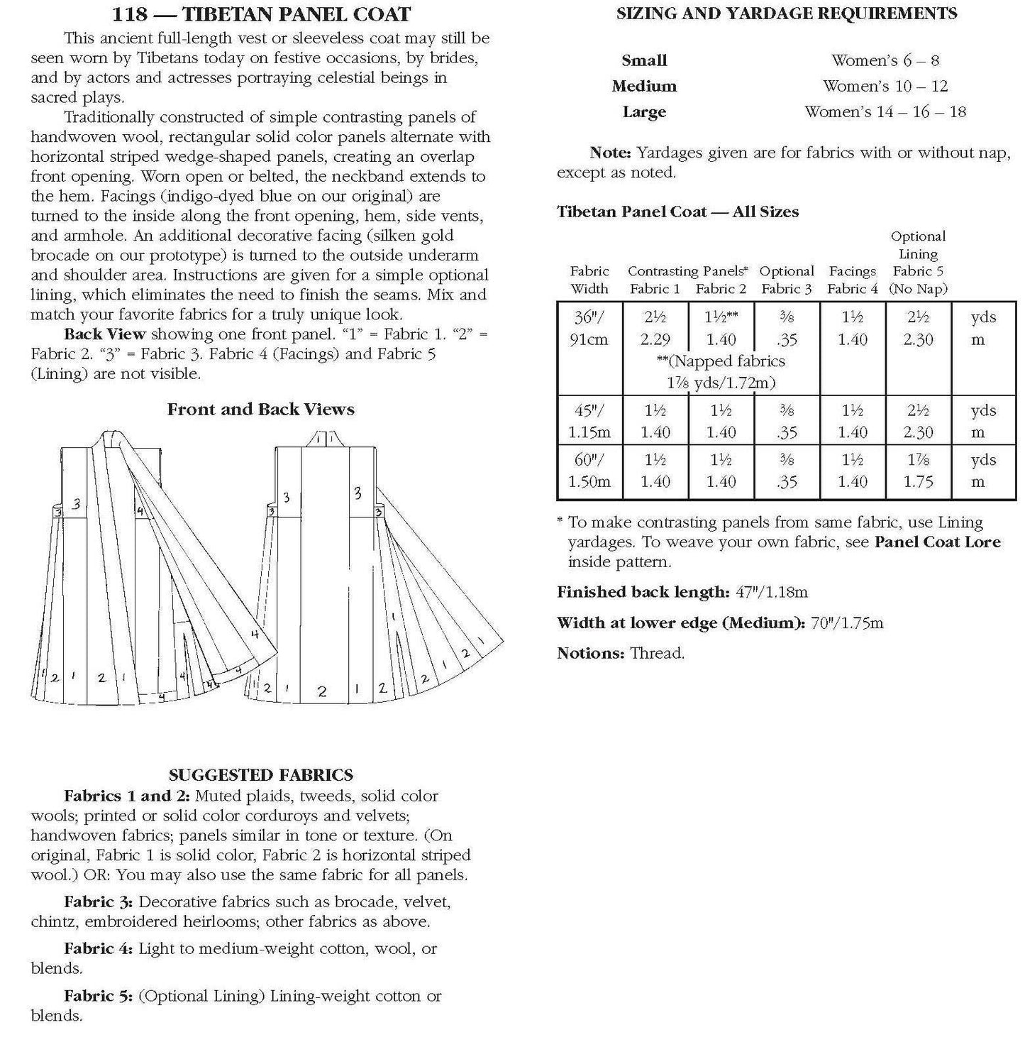 118 Tibetan Panel Coat - Sewing Pattern