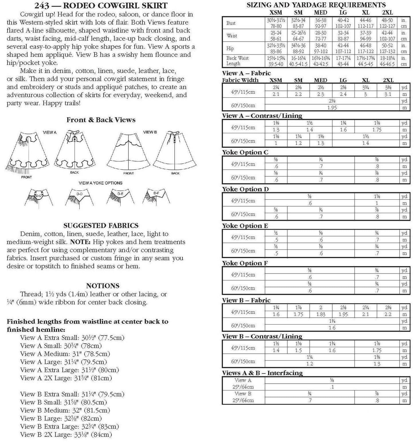 243 Rodeo Cowgirl Skirt - Sewing Pattern