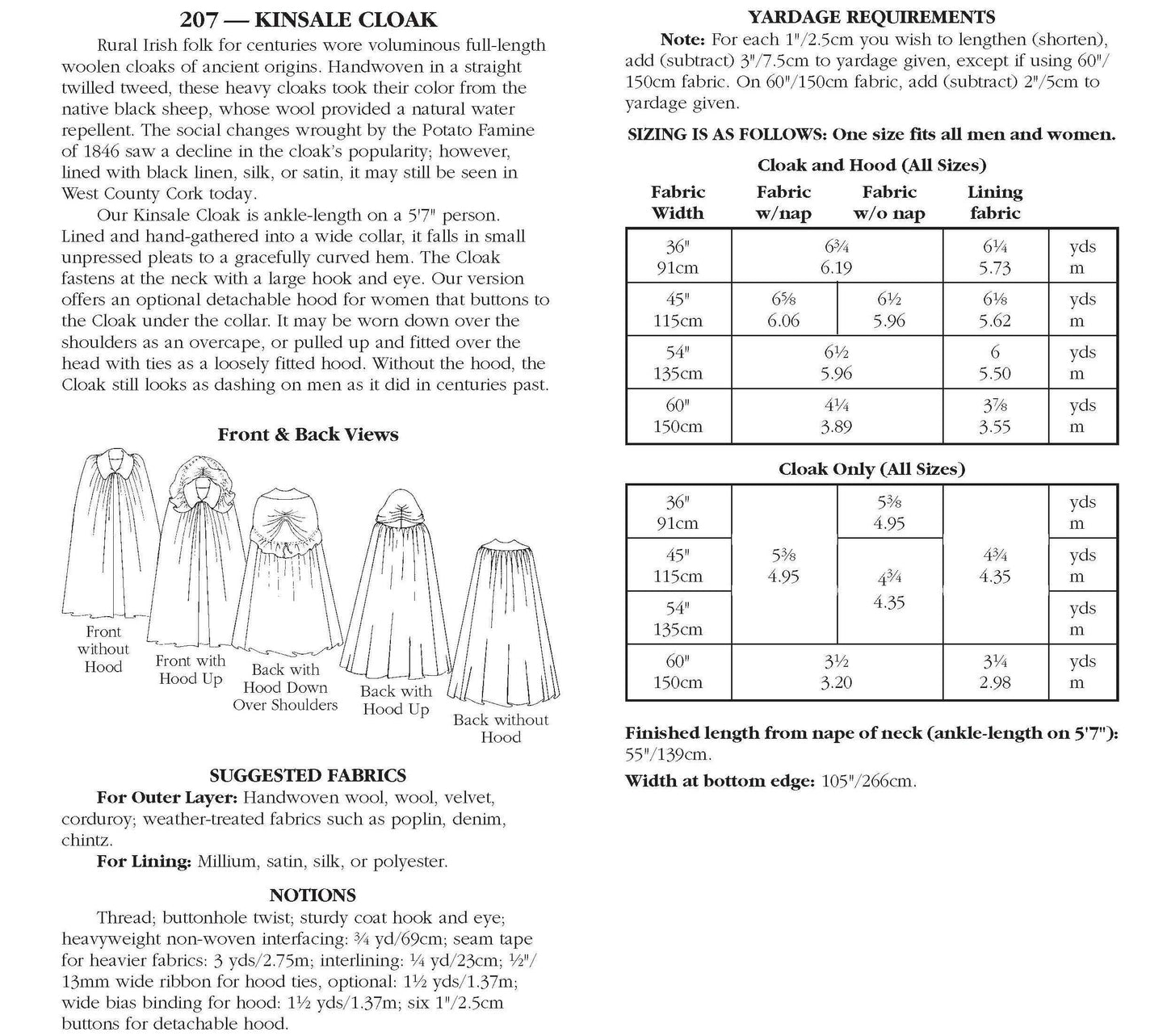 207 Kinsale Cloak - Sewing Pattern