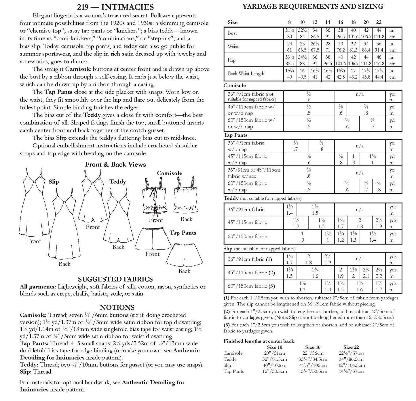 219 Intimacies - Sewing Pattern