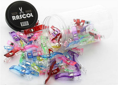 Jar of 100 Rascol multicolored fabric tweezers