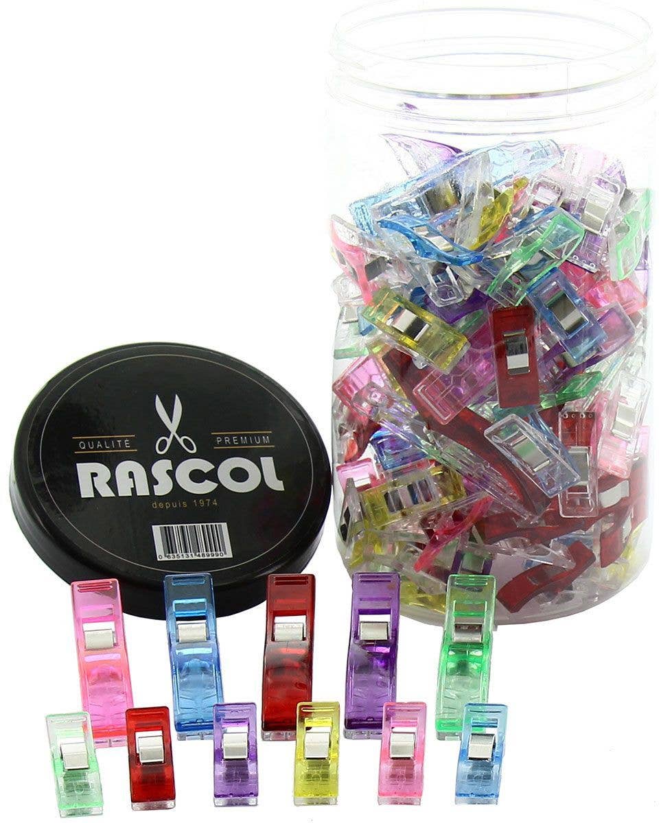 Jar of 100 Rascol multicolored fabric tweezers