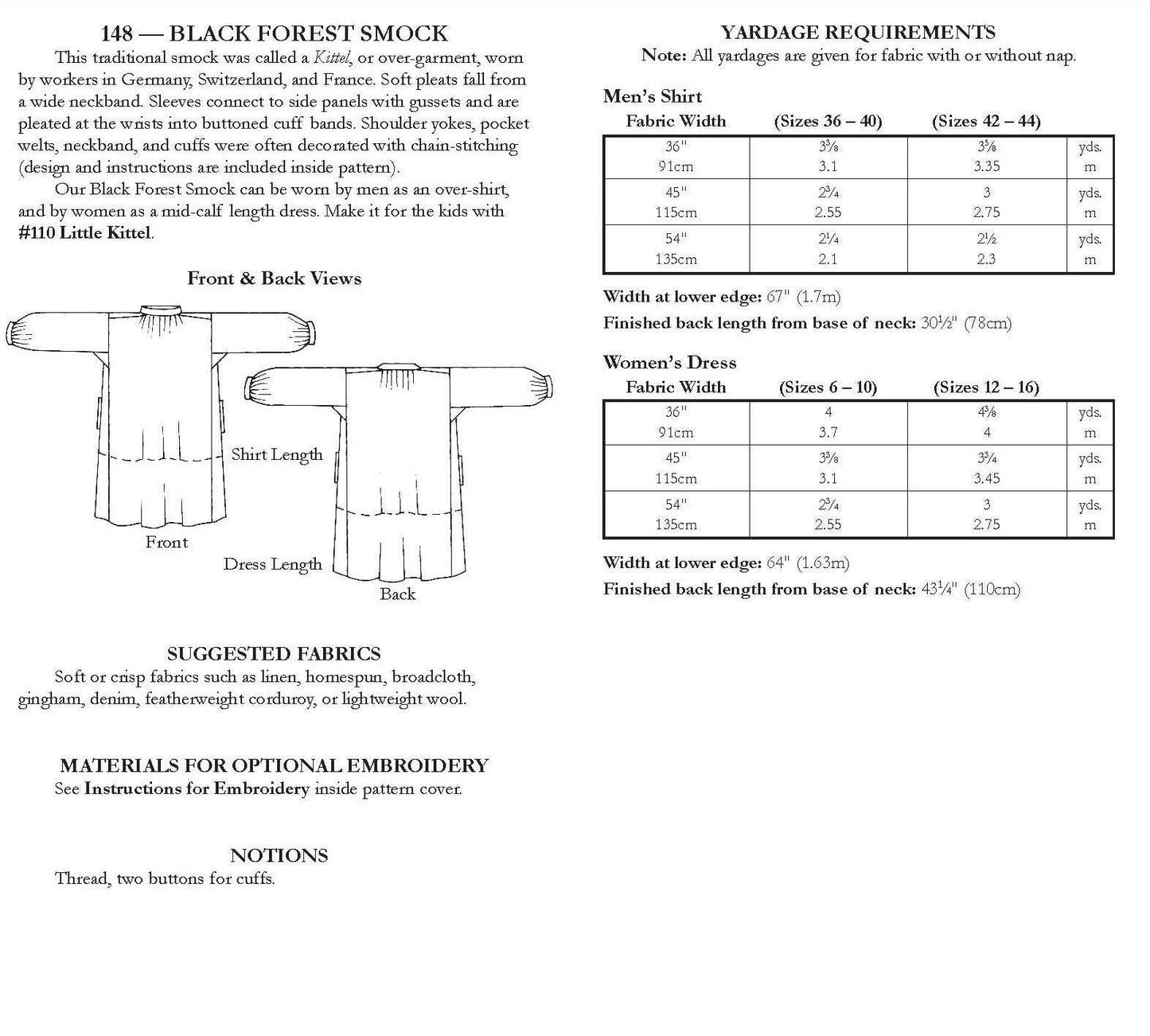 148 Black Forest Smock - Sewing Pattern