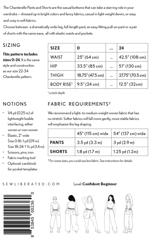Chanterelle Pants and Shorts Paper Pattern Sizes 0-24