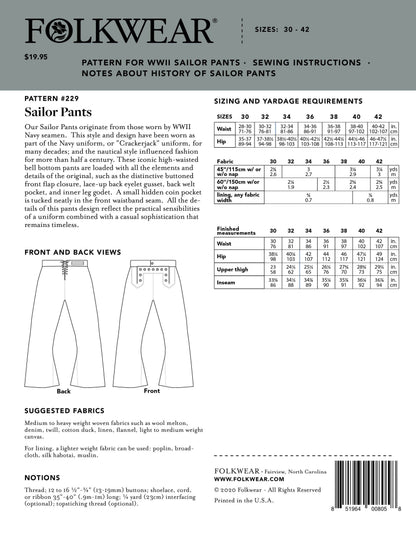 229 Sailor Pants - Sewing Pattern