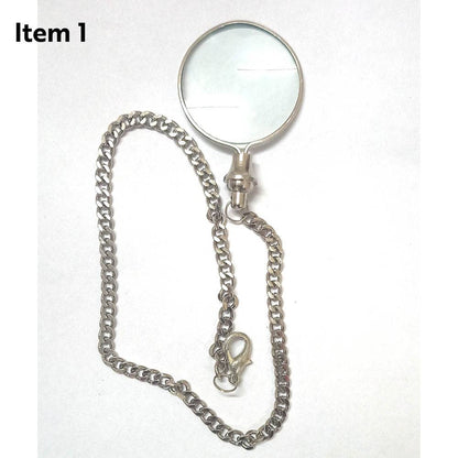 37mm Antique Gaze Magnify Glass, 14' silver chain, each
