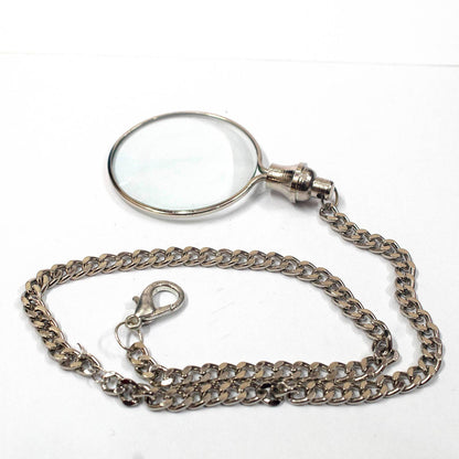37mm Antique Gaze Magnify Glass, 14' silver chain, each