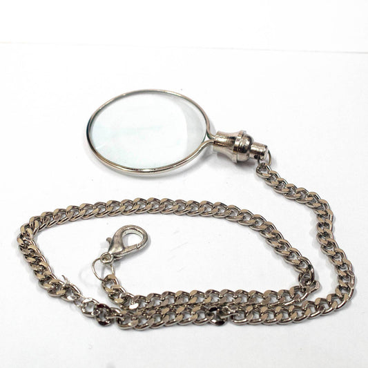 37mm Antique Gaze Magnify Glass, 14' silver chain, each