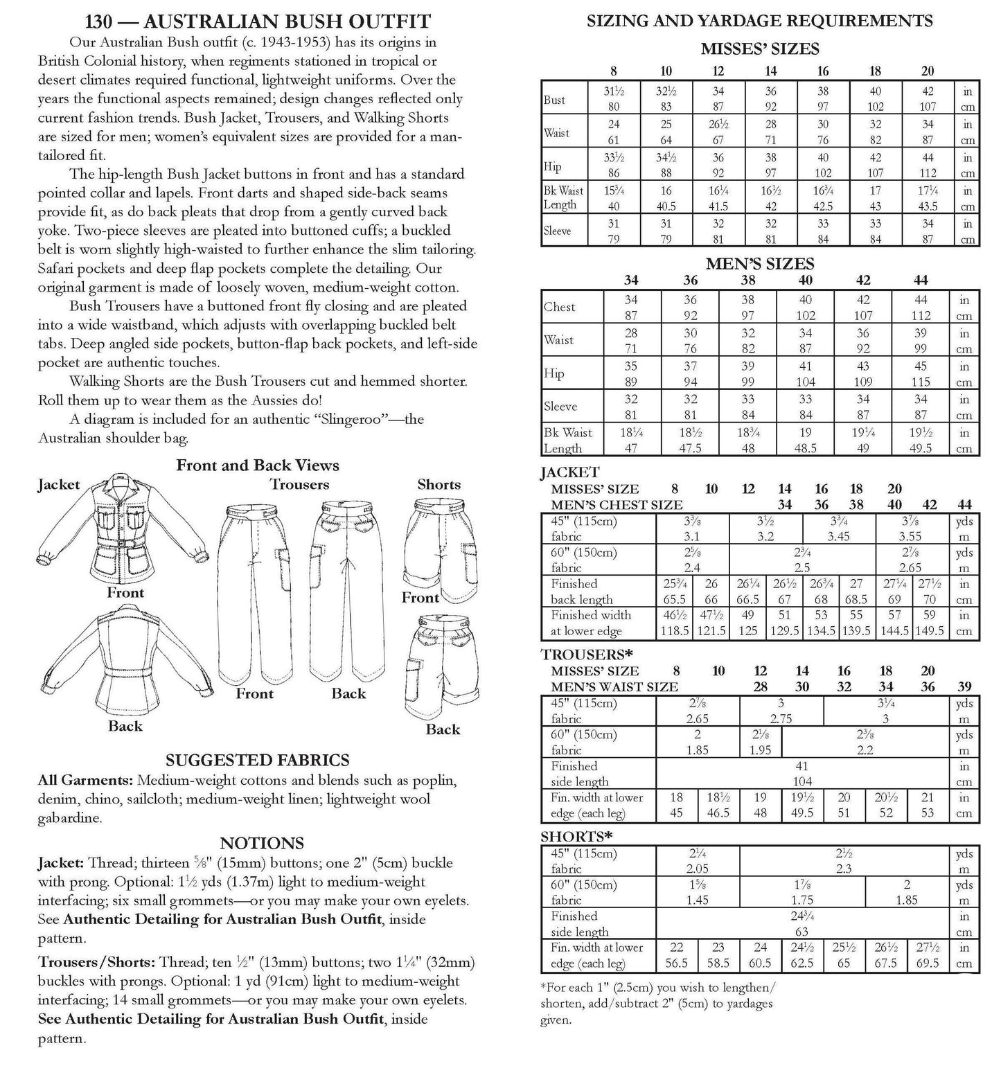 130 Australian Bush Outfit - Sewing Pattern