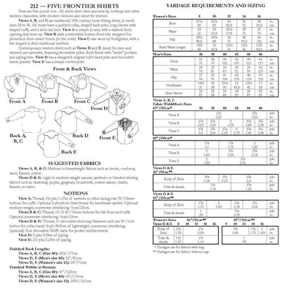212 Five Frontier Shirts - Sewing Pattern