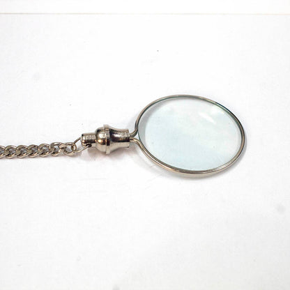 37mm Antique Gaze Magnify Glass, 14' silver chain, each
